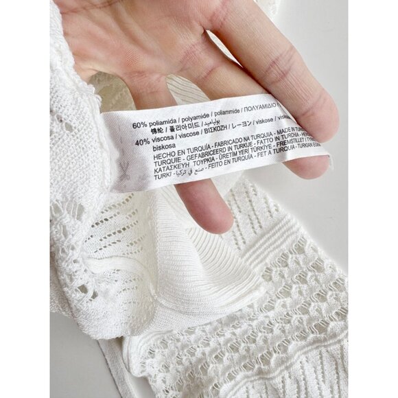 ZARA White Sheer Pointelle Knit Split V-Neck Tunic Top Cover-Up, Size M - Picture 12 of 14